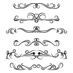 Fototapeta premium Hand drawn vector dividers. Decorative swirls lines, flourished borders and curl set. Design elements 7