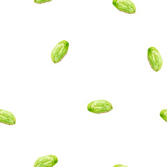 Pistachio hand drawn watercolor illustration. Seamless pattern.