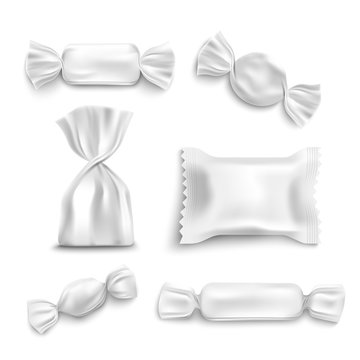 White candy wrapper mockup set isolated on white background,