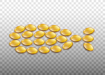 Fish oil Omega-3 product capsules or pills 3d realistic vector illustration isolated.