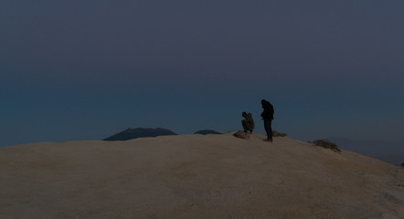 First light with fog. Sunrise on on the mountain  Ijen  Java ,Indonesia.