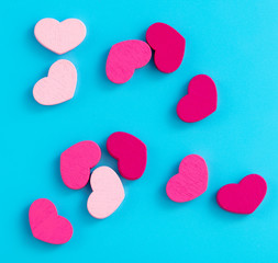 Pink hearts on a blue background