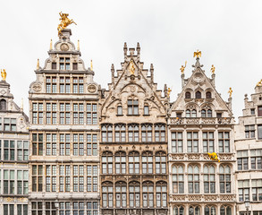 Fototapeta na wymiar Building facades, Gildehäuser (guild houses), on the South side of the Grote Markt, Antwerp, Belgium 2019.