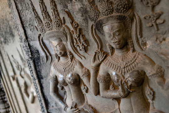 Apsara dancers on the walls of Angkor Wat temple, Siem Reap, Cambodia 