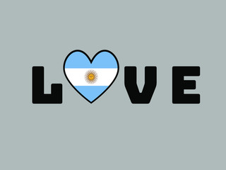 Argentina National flag inside Big heart and lettering LOVE. Original color and proportion. vector illustration, world countries from set. Isolated on white background