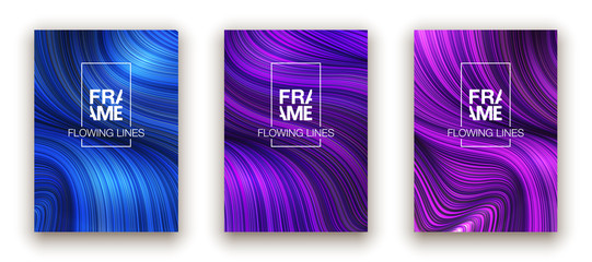 Fashion poster million thin lines luxury design. Liquid wave lines fashion background. Beautiful flowing drape textiles from many thin fibers. Vector illustration vogue drape banner EPS10 set