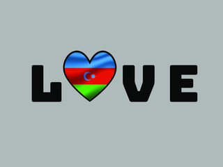 Azerbaijan National flag inside Big heart and lettering LOVE. Original color and proportion. vector illustration, world countries from set. Isolated on white background