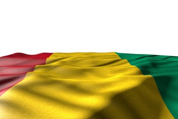 Fototapeta na wymiar beautiful mockup photo of Guinea flag lying flat with perspective view isolated on white with place for your content - any holiday flag 3d illustration..