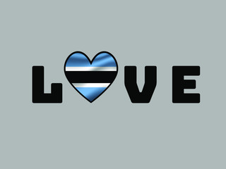 Botswana National flag inside Big heart and lettering LOVE. Original color and proportion. vector illustration, world countries from set. Isolated on white background