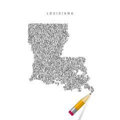 Louisiana sketch scribble map isolated on white background. Hand drawn vector map of Louisiana.