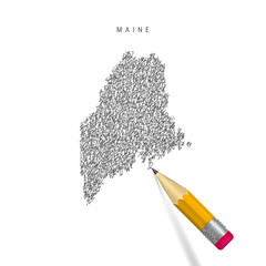 Maine sketch scribble map isolated on white background. Hand drawn vector map of Maine.