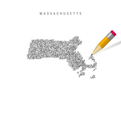 Massachusetts sketch scribble map isolated on white background. Hand drawn vector map of Massachusetts.