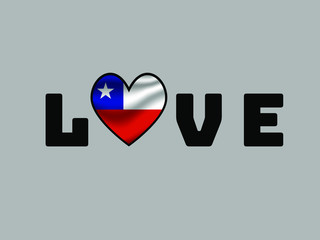  Chile National flag inside Big heart and lettering LOVE. Original color and proportion. vector illustration, world countries from set. Isolated on white background