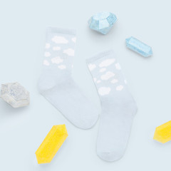 Blue socks on cartoon background
