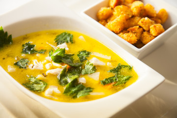 bowl of vegetable fish soup