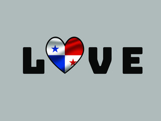 Panama National flag inside Big heart and lettering LOVE. Original color and proportion. vector illustration, world countries from set. Isolated on white background