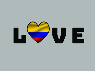  Colombia National flag inside Big heart and lettering LOVE. Original color and proportion. vector illustration, world countries from set. Isolated on white background