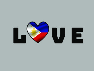  Philippines National flag inside Big heart and lettering LOVE. Original color and proportion. vector illustration, world countries from set. Isolated on white background
