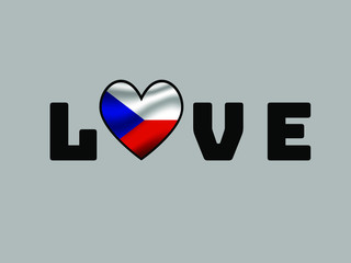 Czhech Republic  National flag inside Big heart and lettering LOVE. Original color and proportion. vector illustration, world countries from set. Isolated on white background