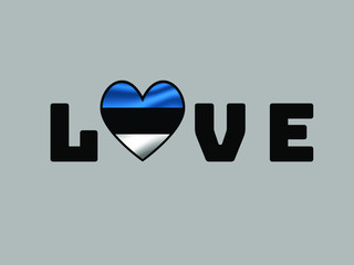 Estonia National flag inside Big heart and lettering LOVE. Original color and proportion. vector illustration, world countries from set. Isolated on white background