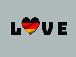 Germany National flag inside Big heart and lettering LOVE. Original color and proportion. vector illustration, world countries from set. Isolated on white background