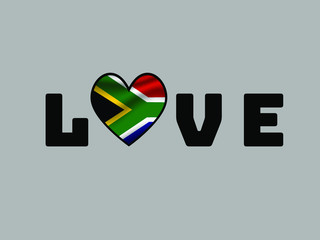 South Africa  National flag inside Big heart and lettering LOVE. Original color and proportion. vector illustration, world countries from set. Isolated on white background