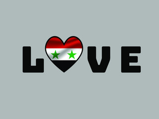 Syria National flag inside Big heart and lettering LOVE. Original color and proportion. vector illustration, world countries from set. Isolated on white background
