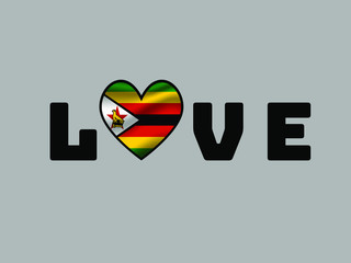 Zimbabwe National flag inside Big heart and lettering LOVE. Original color and proportion. vector illustration, world countries from set. Isolated on white background