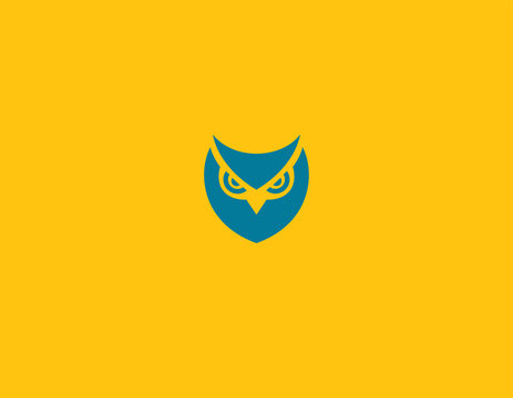 Creative blue logo icon on a yellow background silhouette of an owl for a project