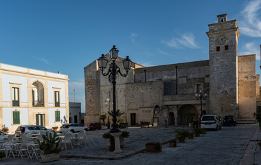 Visa at sunset of the square and the cathedral of Castro, Puglia, Salento, Italy.