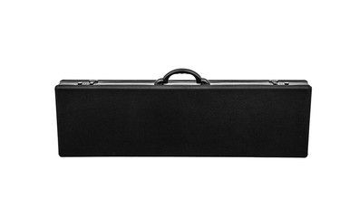 Luxury black weapon case with combination lock and leather inserts isolate on a white background.