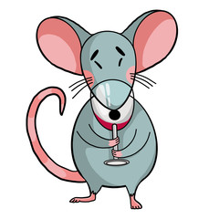 a small mouse or rat with a glass of wine in its paws. new year symbol on white background