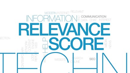 Relevance score animated word cloud. Kinetic typography.