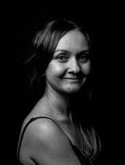 Naklejka premium Young Woman Showing Expresion Black & White Isolated 