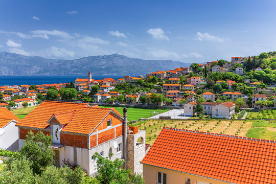 Postira on Brac island skyline view, Dalmatia, Croatia. Postira on Brac island skyline view, Dalmatia, Croatia. Gorgeous view on village Postira on Brac island, Croatia.