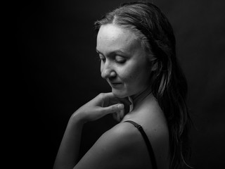 Naklejka premium Young Woman Showing Expresion Black & White Isolated 