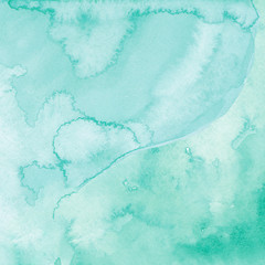 Watercolor background Turquoise texture Hand drawn Paint stains