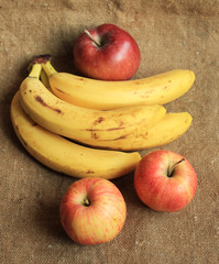 Beautiful still life - three apples and a bunch of bananas.