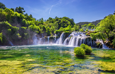 Beautiful Skradinski Buk Waterfall In Krka National Park, Dalmatia, Croatia, Europe. The magical...