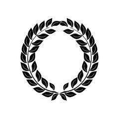 Obraz premium Black laurel wreath reward. Modern symbol of victory and award achievement champion. Leaf ceremony awarding of winner tournament. Monochrome template for badge. Design element. Vector illustration.