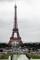 Panoramic view of Eiffel Tower from Champ of Mars, Paris, France