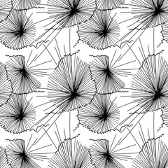 seamless pattern of tropical leaves skeletons broken