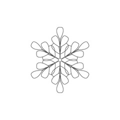 Snowflake sign. Silhouette design gray snowflake on white background. Symbol of Christmas holiday season. Monochrome template for prints, card. Isolated graphic element. Flat vector illustration.