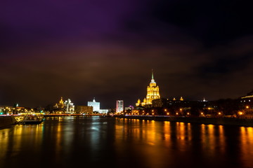 Fototapeta na wymiar Cityscape of night Moscow. Hotel Ukraine and the house of Russian Federation Government.