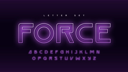 Glowing holographic uppercase letter set, vector alphabet, typography