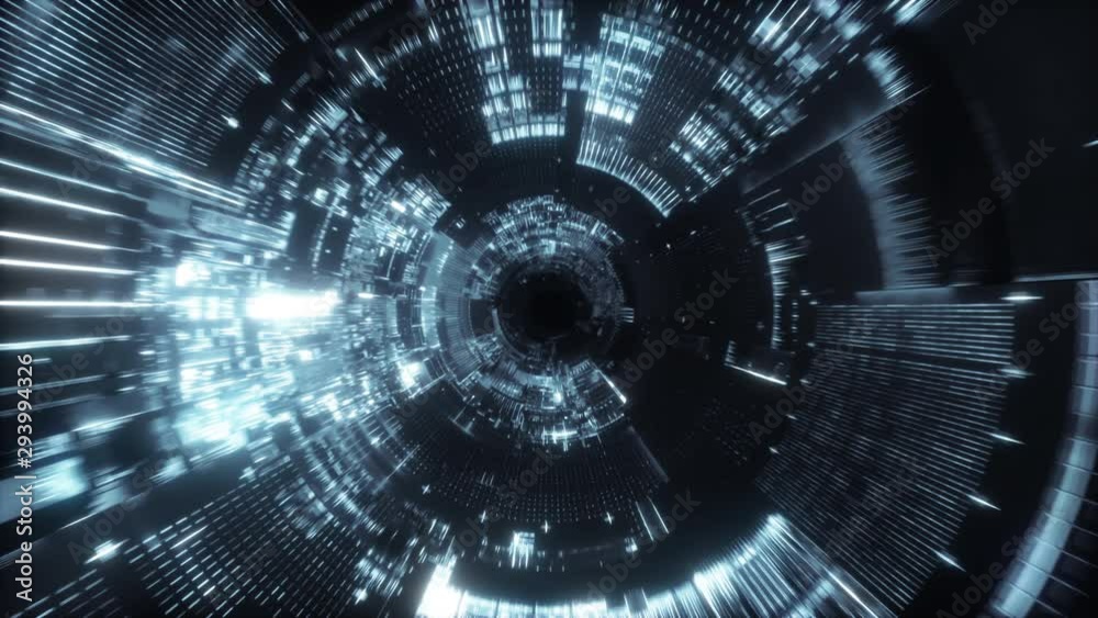 Wall mural flying into spaceship tunnel, sci-fi spaceship corridor. futuristic technology abstract seamless vj 