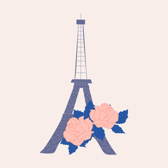 Eiffel tour and roses, vector illustration
