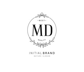 M D MD Beauty vector initial logo, handwriting logo of initial signature, wedding, fashion, jewerly, boutique, floral and botanical with creative template for any company or business.