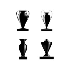 Cup reward isolated set. Modern symbol of victory and award achievement sport. Insignia ceremony awarding of winner tournament. Monochrome template for badge, tag. Design element. Vector illustration.