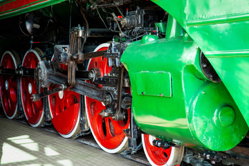 Parts and wheels of the old steam locomotive